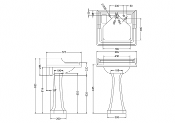 Classic 65cm Basin with Invisible Overflow and Standard Pedestal